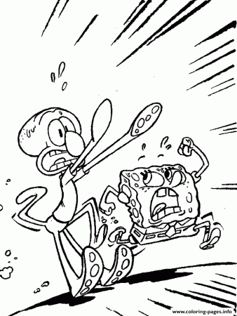 Print spongebob and squidward running coloring pagecc63 Coloring pages