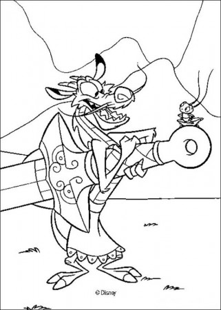 Mulan coloring pages - Mushu and the lucky cricket Cri-Kee