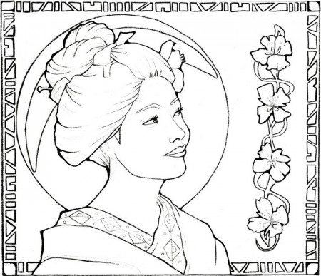 Art Therapy coloring page Japan : Japan: geisha girl in the moonlight 13