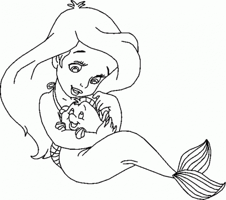Baby Ariel with pet fish Ariel princess coloring page