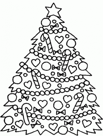 Tree Coloring Pages : Christmas Tree With Decoration 