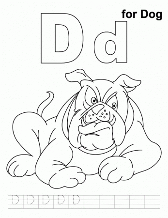D for dog coloring page with handwriting practice | Download Free 