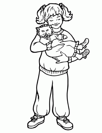 cat coloring page in dress held