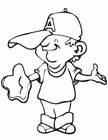 Printable Baseball Player Coloring Page | Boy With Cap Over Eyes