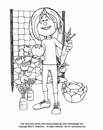 Kid in a Vegetable Garden - Free Coloring Pages for Kids 