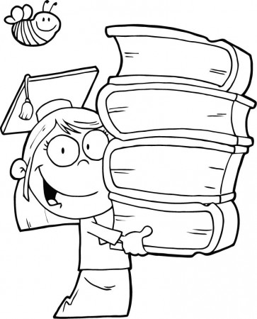 coloring pages of graduation girl holding books - Coloring Point