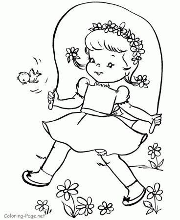 Spring Coloring Book Pages - Skipping rope