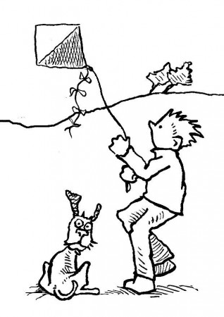 Boy Play Kite On The Windy Day Coloring Pages : New Coloring Pages