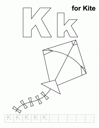 K for kite coloring page with handwriting practice | Download Free 
