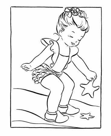 Summer Coloring - Kids Starfish on the beach Coloring Page Sheets 