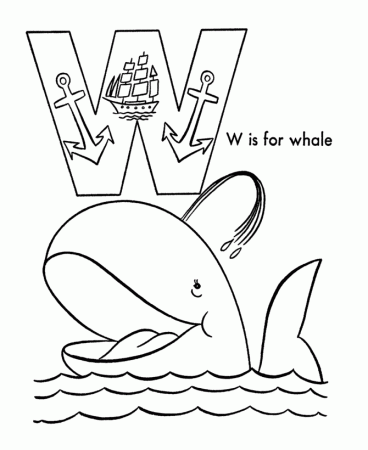 ABC Alphabet Coloring Sheets - ABC Whale - Animals coloring page 
