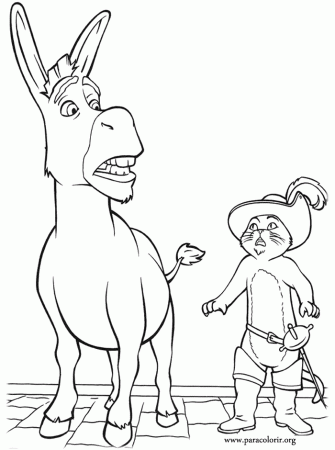 Shrek - Donkey and Puss in Boots coloring page
