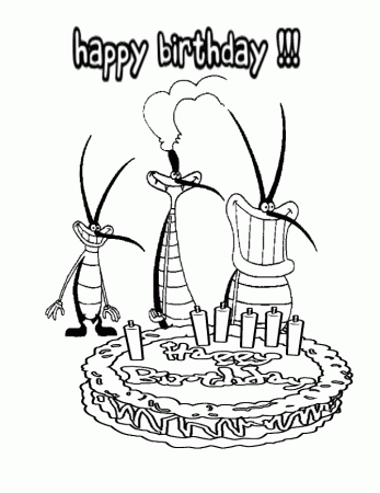 Oggy And The Cockroaches And Birthday Cake Coloring Page | H & M ...