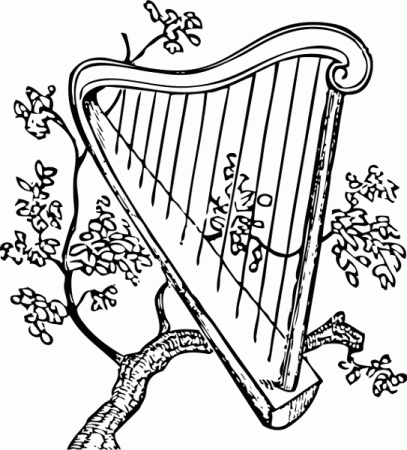 Music and Musical Instrument Coloring Pages and Pictures | Harp, Branch  vector, Clip art