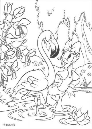 Donald Duck coloring pages - Daisy Duck with a flamingo