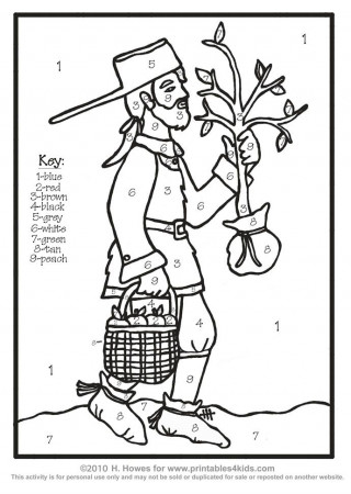 Johnny Appleseed John Chapman Color by Number : Printables for Kids