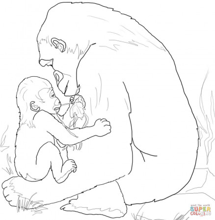 Baby Gorilla Playing with Mother coloring page | Free Printable ...