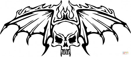 Skull with Wings in Flames coloring page | Free Printable Coloring Pages