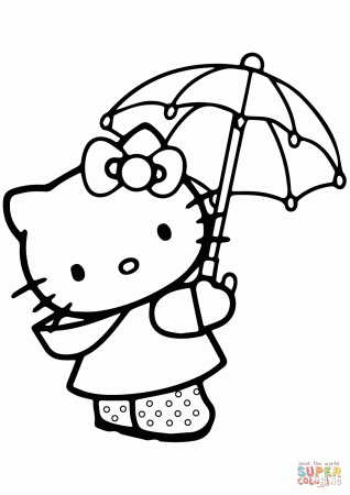 Lovely Hello Kitty Under the Umbrella coloring page | Free ...