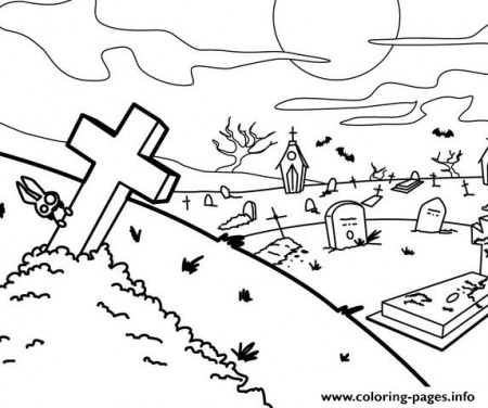 Scary Graveyard Halloween E256 Coloring Pages Printable