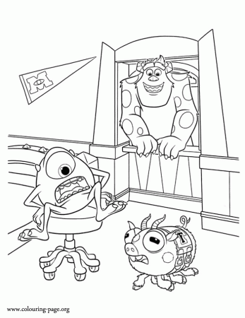 Monsters University - Sulley barges into Mike's room coloring page