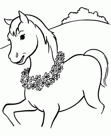 Horse Coloring Pages | Horse with a wreath of flowers Coloring ...