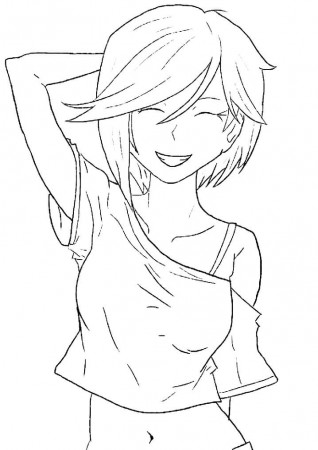Smiling Anime Girl Coloring Page - Free Printable Coloring Pages for Kids