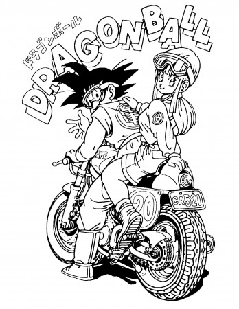 Sangoku and Bulma on motorbike - Dragon Ball Z Kids Coloring Pages