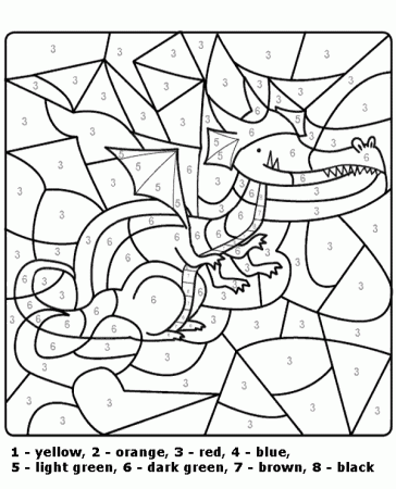 Simple dragon color by number worksheet