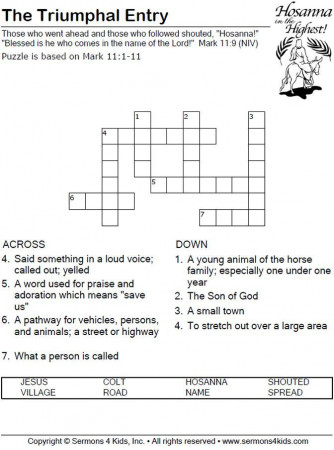 The Triumphal Entry - Crossword Puzzle | Sunday school | Pinterest ...