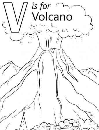 Volcano Letter V Coloring Page - Free Printable Coloring Pages for Kids