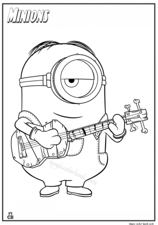 Minion with guitar coloring pages