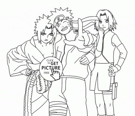 Naruto, Sasuke and Sakura anime coloring page for kids, manga ...