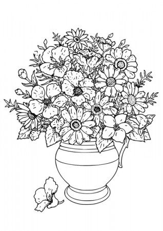 Coloring Page Vase with wild flowers - free printable ...