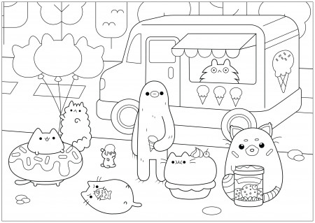 Ice cream shop Pusheen - Doodle Art / Doodling Adult Coloring Pages