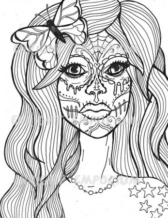 Sugar Skull Girl Coloring Page Download Day Of by enrightemporium ...