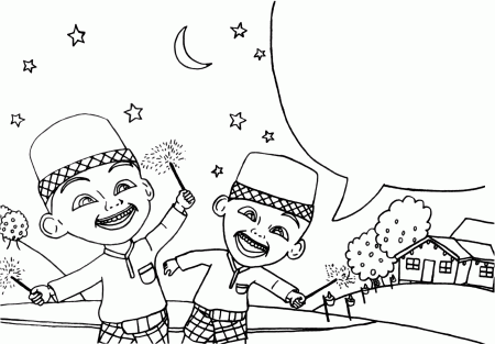 Upin & Ipin Celebrating Eid al-Fitr Colouring Pages - Picolour