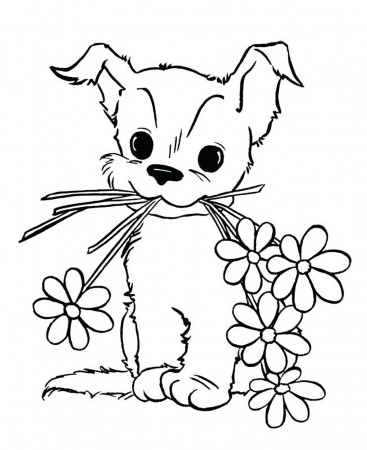 Dogs to color for kids : dog with flowers - Dogs Kids Coloring Pages
