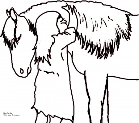 Girl Hugging Pony Coloring Page