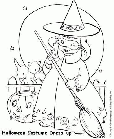 Halloween Costume Coloring Pages - Witch Costume with Broom and 
