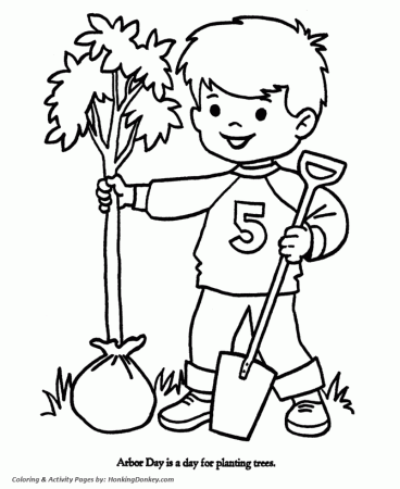 Arbor Day Coloring Pages - Boy planting a tree Coloring Pages 