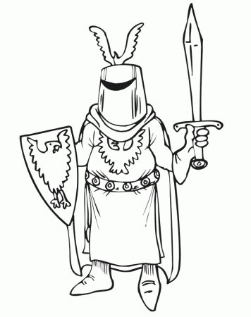 Knight Coloring Page | With Helmet, Shield and Sword
