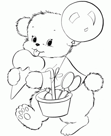Teddy Bear Coloring Pages | Cute Birthday Teddy Bear Coloring ...