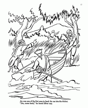 Treasure Island coloring pages | Jim Hawkins runs away from the 