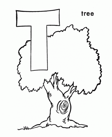 ABC Alphabet Coloring Sheets - T is for Tree | HonkingDonkey