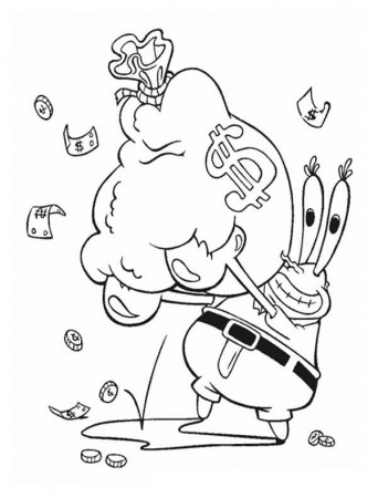 Mr Krabs With A Bag Full Of Money In Krusty Krab Coloring Page : Color Luna  | Spongebob coloring, Cartoon coloring pages, Spongebob drawings