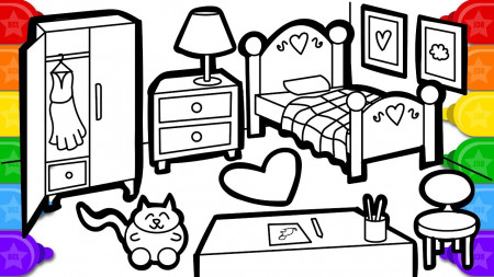 Coloring Watercolor Bedroom Colouring Page, Learn Colors Coloring and  Painting for Kids - YouTube