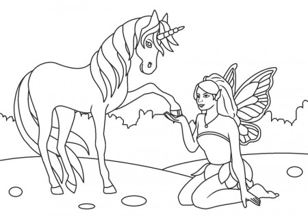 Fairy and Unicorn Coloring Page - Free Printable Coloring Pages for Kids
