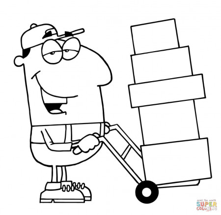 Construction Worker with Hammer and Tool Box coloring page | Free ...