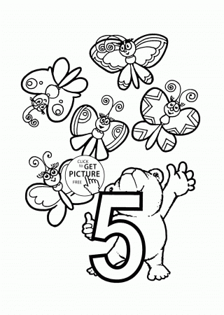 Number 5 coloring pages for preschoolers, counting numbers ...